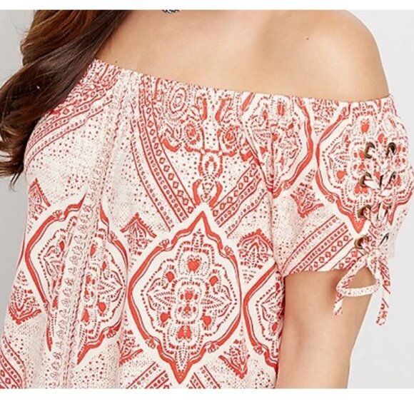 Maurices Womens Off-Shoulder Red Bandana Print Blouse boho top Size 3X - Picture 11 of 11